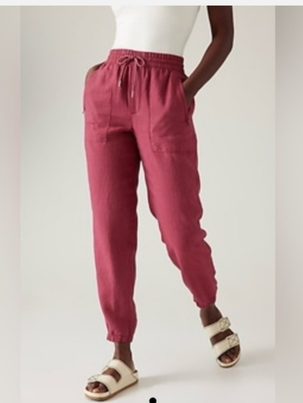 Athleta Retreat Linen Jogger Pants Pull-on Drawstring in Coffeeberry SZ 4